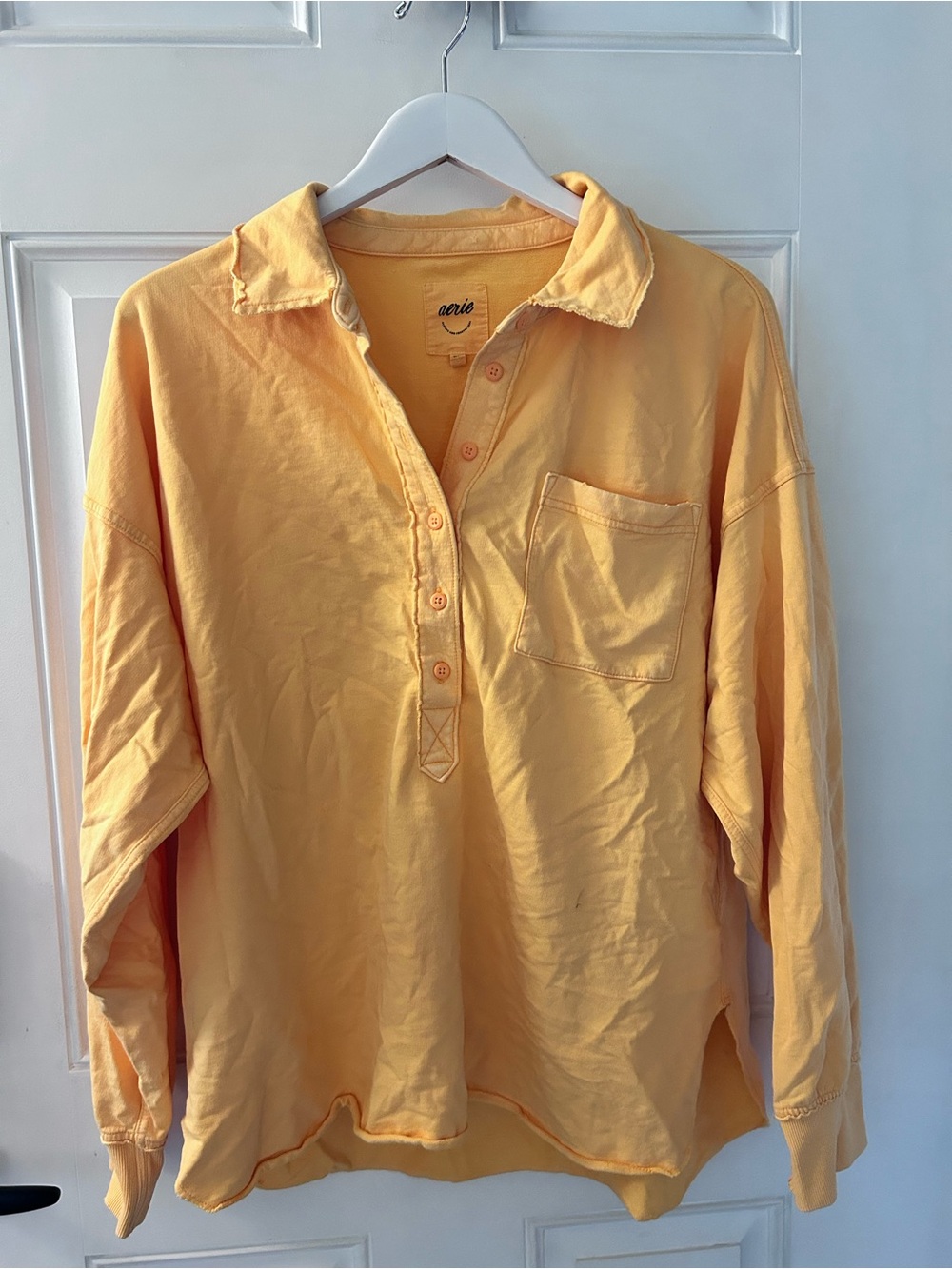 aerie Button-Down Long Sleeve Shirt - Light Peach